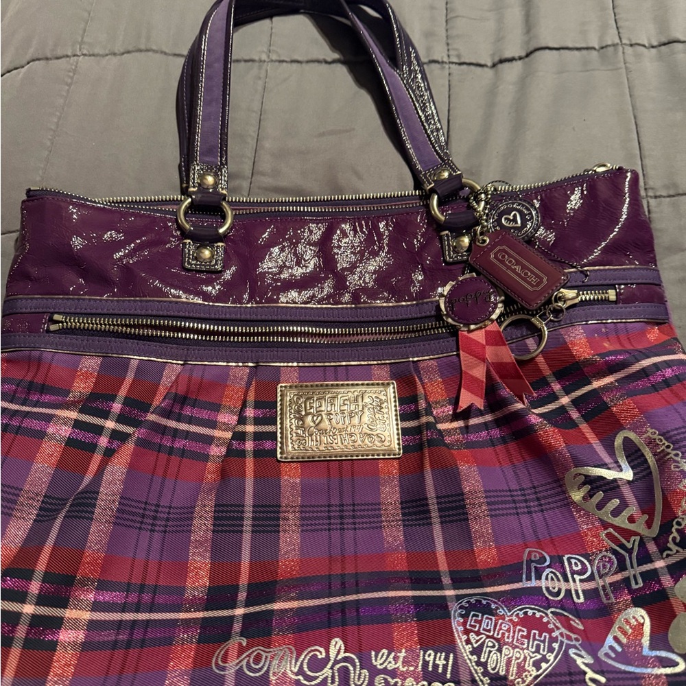 Coach Purple and Pink Tartan Tote